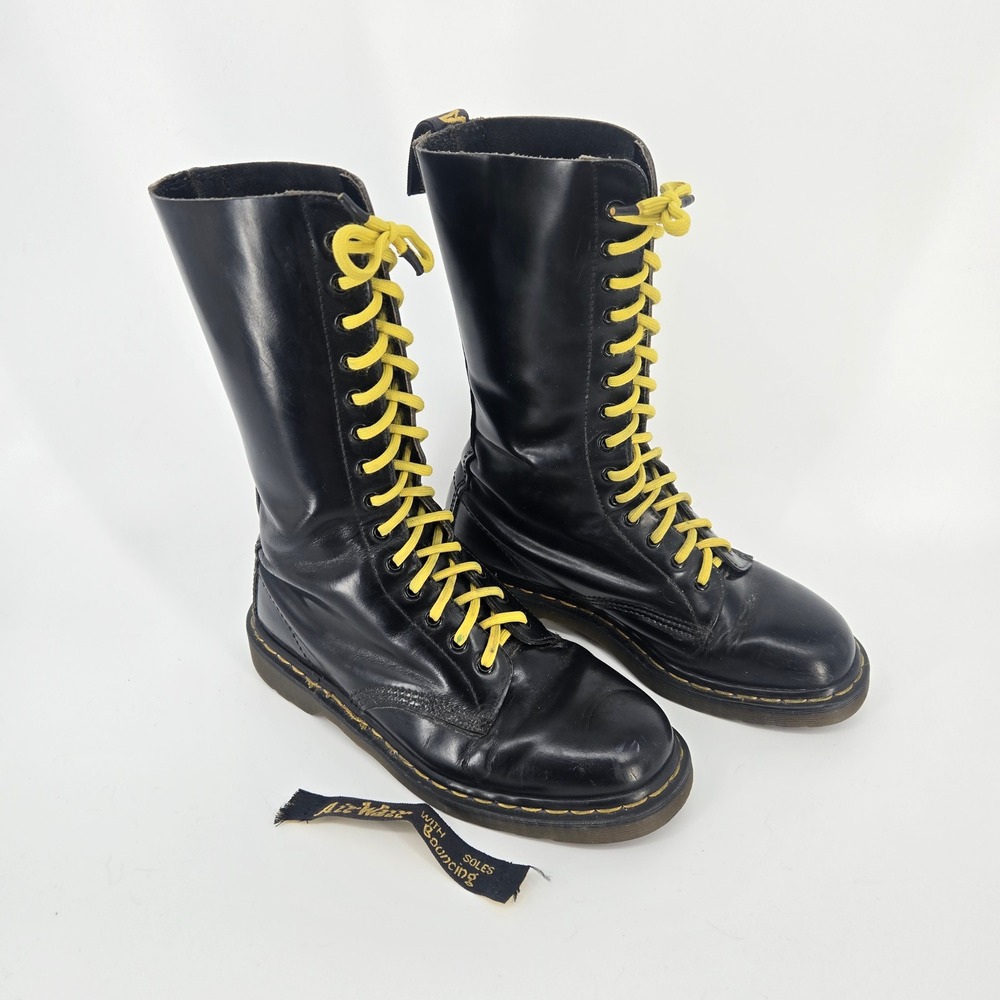 Vtg Dr Martens 1914 Made in England Black Leather Tall Boots Mens 6 Punk 90s/Y2K